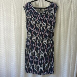 Ann Taylor Dress Cowl Neck Ruching At Sides Blue & Purple Pattern  Large